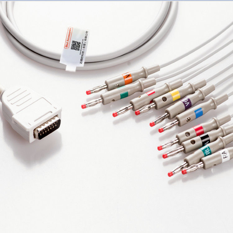10 Leads 12 Leads EKG Kablosu 15 Pin Gri Renkli Çok fonksiyonlu