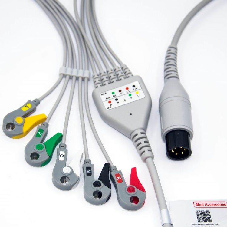 Med Aksesuarları Tıbbi BCI EKG Monitör Kablosu 6 Pin 5 Leads Çok Kullanımlı 0.9m Boyut