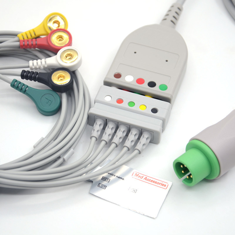 Split 6Pin 5 Leads EKG Monitor Kablo Gri Renk Lateks Serbest Çok fonksiyonlu