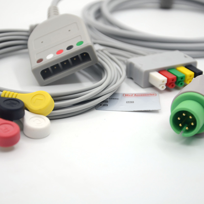Split 6Pin 5 Leads EKG Monitor Kablo Gri Renk Lateks Serbest Çok fonksiyonlu