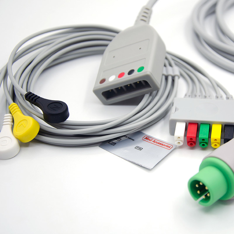 Split 6Pin 5 Leads EKG Monitor Kablo Gri Renk Lateks Serbest Çok fonksiyonlu