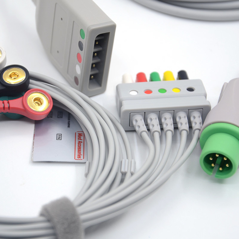 Split 6Pin 5 Leads EKG Monitor Kablo Gri Renk Lateks Serbest Çok fonksiyonlu