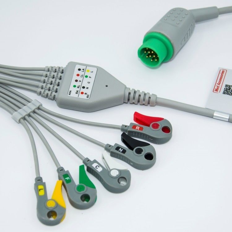 Tıbbi Bakım Monitörü Aksesuarları Biolight EKG Kablosu 12 Pin 5 Leads Grabber Sonu Tek parça 3.4m Boyut